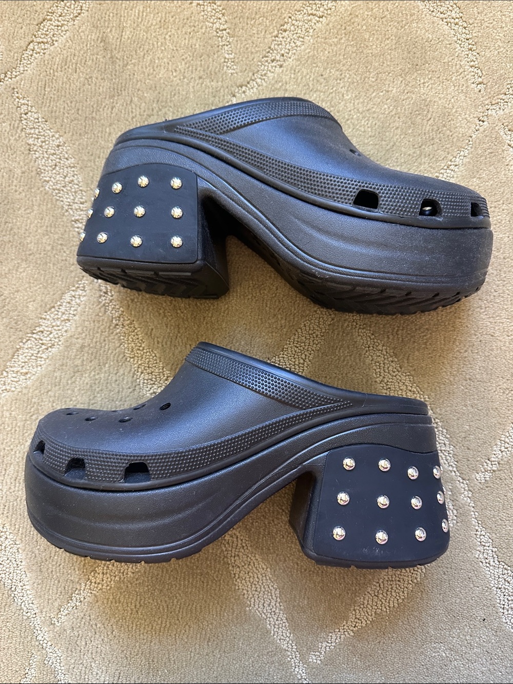 CROCS Classic Clog — Black with silver heel studs Tall. Worn once
